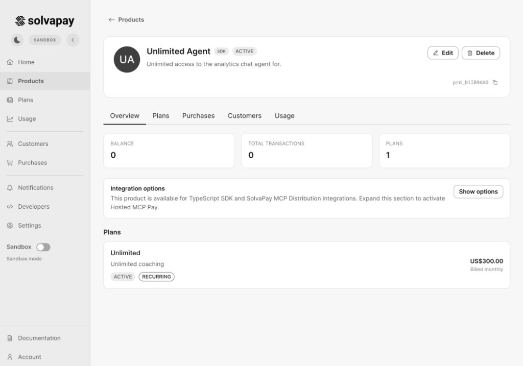 Product details page after successful product creation